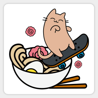 Ramen Bowl Skater Cat Skateboarding Bowl Cool cArtoon Sticker